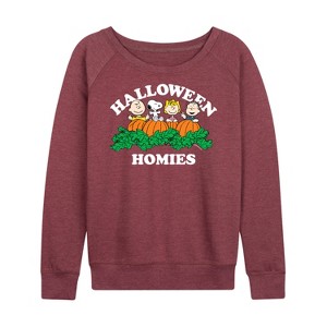 Women's - Peanuts - Halloween Homies Lightweight French Terry Wide Neck Long Sleeve Shirt - 1 of 4