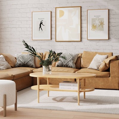 Sonia Bohemian Oval Light Wood Coffee Table with Rattan Storage