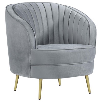 NicBex Velvet Accent Chair,Upholstered Living Room Chairs with Curved Channel Tufted Backrest,Modern Armchair,Accent Chairs for Living Room