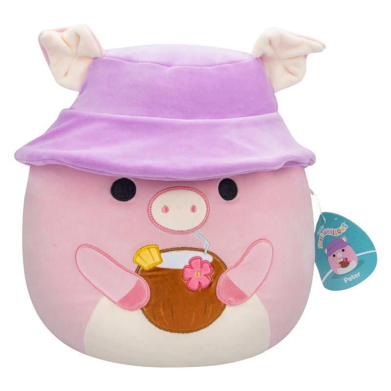 Squishmallows 16&#34; Peter Pink Pig with Tropical Drink in Bucket Hat, 3 of 9