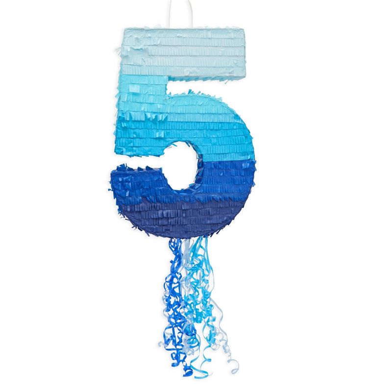 Blue Panda Number 5 Pull String Pinata for Boys 5th Birthday Party Decorations, Ombre Blue, 16.5 x 11.6 x 3 In, 4 of 8