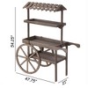 Antique Rustic Solid Wood decor Display Rack Cart Wood Plant Stand 3 Tier with Wheels for Display, Wood Wagon with Shelves for Plants and More - 4 of 4