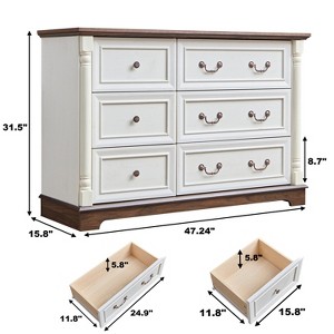 HDZNVF Farmhouse Style 6 Drawer Dresser Chest with Base Wooden Rustic Chest of Drawers - 1 of 2