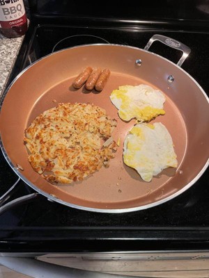 Gotham Steel Hammered 14 Nonstick Family Fry Pan With Helper Handle And  Glass Lid : Target