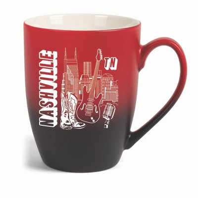 Elanze Designs Nashville TN Two Toned Ombre Matte 10 ounce New Bone China Coffee Tea Cup Mug, Red and Black