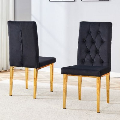 CAVINAS Velvet Armless Chairs, Dining Chairs with Metal Legs, Grid and Buckle Design for Kitchen, Conference Room, Living Room