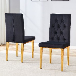 CAVINAS Velvet Armless Chairs, Dining Chairs with Metal Legs, Grid and Buckle Design for Kitchen, Conference Room, Living Room - 1 of 4