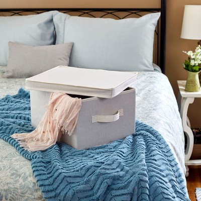 Natural Fabric Collapsible Lidded Storage Box, 15" x 12" x 8"