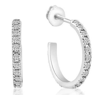 Pompeii3 1/2Ct Diamond Hoops With Screw Backs 10k White Gold 1/2" Tall