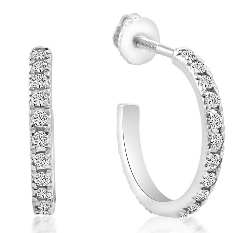 Pompeii3 1/2Ct Diamond Hoops With Screw Backs 10k White Gold 1/2" Tall, 1 of 3