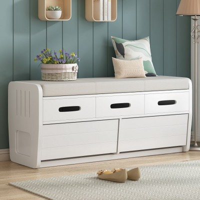 Storage Bench, Soft Storage Bench With Detachable Cushion Seat, 2 Drawers, Hidden Storage Space, Shoe Entryway Bench For Living Room Bedroom