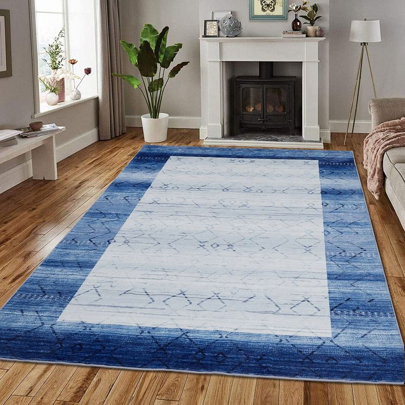 Machine Washable Bordered Rug Indoor Modern Geometric Area Rugs Low Pile Rug Abstract Carpet, 1 of 9