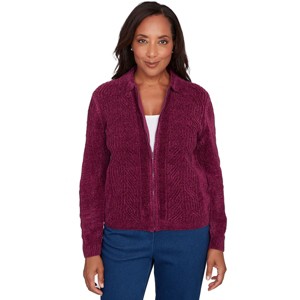 Alfred Dunner Women's Zip-Front Chenille Collared Cardigan - 1 of 4