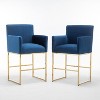 SEYNAR Mid Century Modern Velvet Accent Armrest 27-inch Tall Bar Stool Set of 2 with Metal Frame - 3 of 4