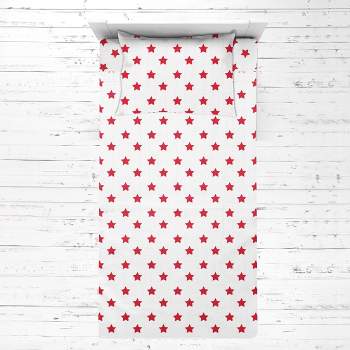 Bacati - Stars Red Muslin 3 pc Toddler Bed Sheet Set 100 percent cotton