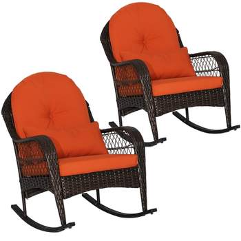 Tangkula 2-Piece Patio Garden Wicker Rattan Rocking Chair Furniture w/ Cushion