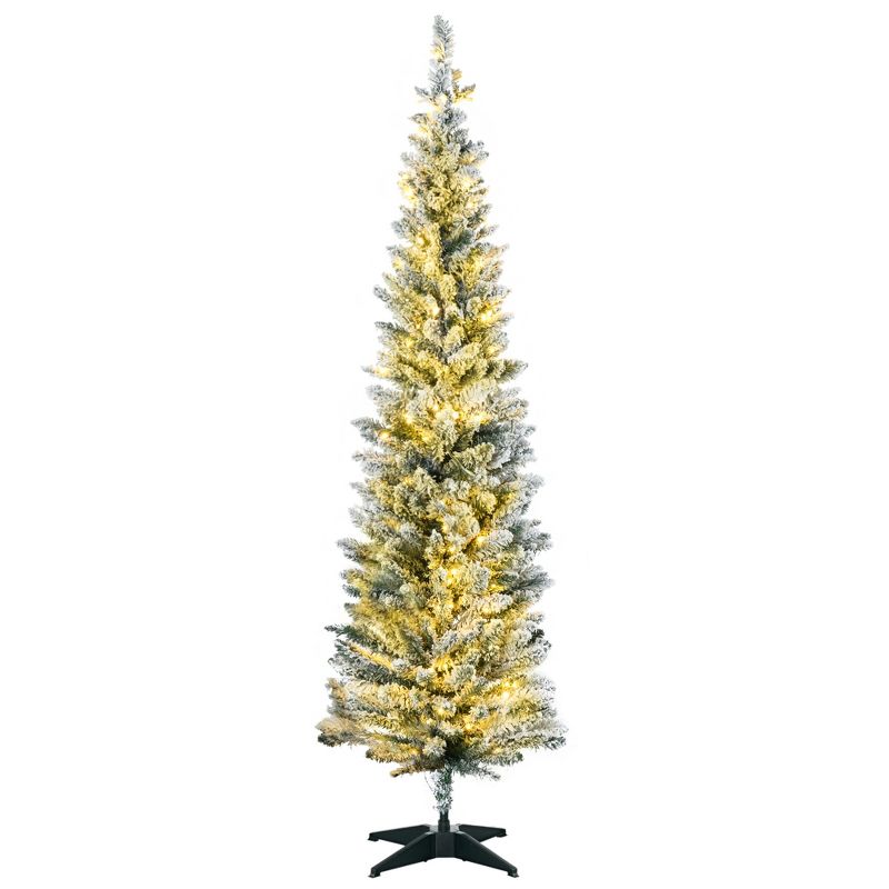 HOMCOM Pre-Lit Slim Noble Fir Artificial Christmas Tree with Realistic Branches, Warm White LED Lights and Tips, Green, 1 of 7