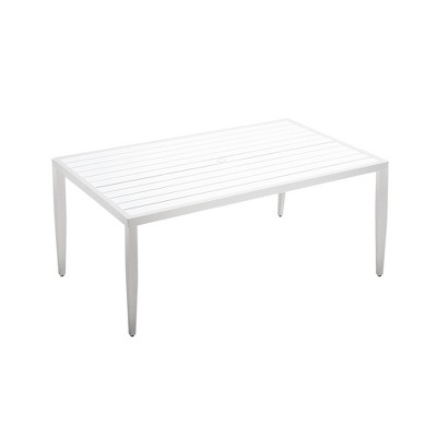 DOMETOUR Outdoor Patio Aluminum 40"x70" Two-tone Table Top Rectangle Dining Table with Tapered Feet & Umbrella Hole, Matte White+ Grayish