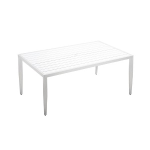 DOMETOUR Outdoor Patio Aluminum 40"x70" Two-tone Table Top Rectangle Dining Table with Tapered Feet & Umbrella Hole, Matte White+ Grayish - 1 of 4