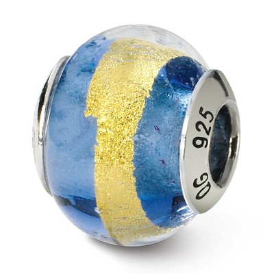 Black Bow Jewelry Sterling Silver, Blue and Yellow Striped Murano Glass Bead Charm