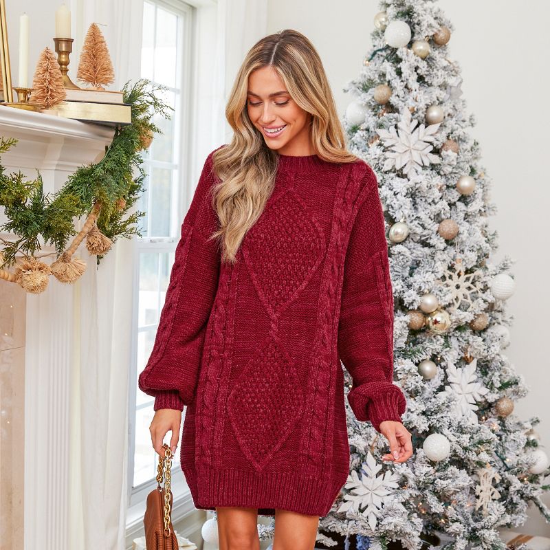 Women's Red Drop Sleeve Cable Knit Sweater Dress - Cupshe, 5 of 7
