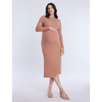 Women's Ribbed Knit Long Sleeve Maternity Top | Split Neck Casual Pregnancy Shirt - View #4