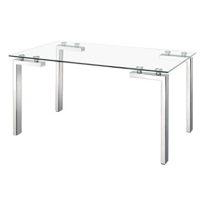 59" Modern Tube Leg Rectangular Dining Table Tempered Glass and Stainless Steel - ZM Home