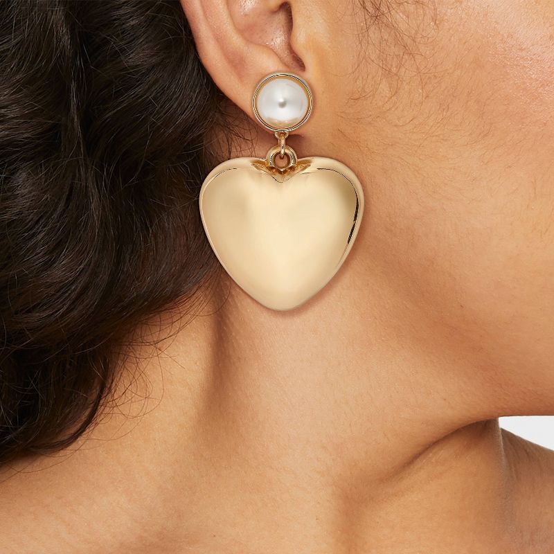 Puffy Heart Pearl Drop Earrings - Wild Fable&#8482; Gold, 3 of 7