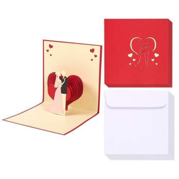 Best Paper Greetings 6-Pack Red 3D Bride & Groom Heart Wedding Greeting Congratulations Cards with Envelopes 4.7x4.7 in