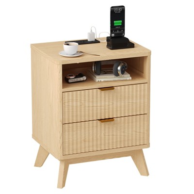 Modern Bedroom Nightstand With 2 Drawers, Wooden Sofa Side Table with Storage, Accent Bedside Table for Small Space, Narrow End Table