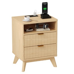 Modern Bedroom Nightstand With 2 Drawers, Wooden Sofa Side Table with Storage, Accent Bedside Table for Small Space, Narrow End Table - 1 of 4