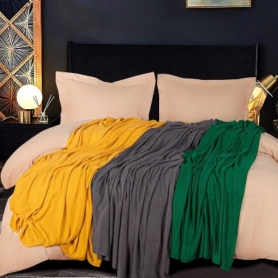 Blue Bamboo Cable Knit Cooling Throw Blanket, 51 x 67 Inches