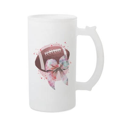 Elanze Designs Freezable Beer Stein Mug With Thumb Grip Handle, 16 Ounce Frosted Glass, Football With Disco Bow