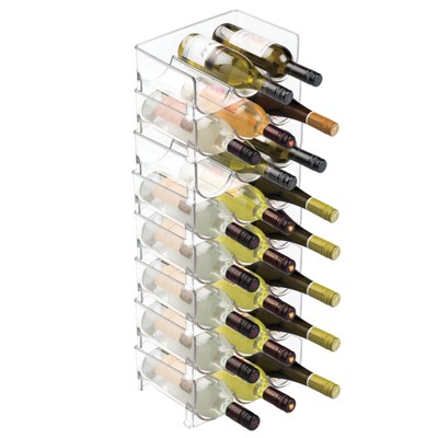 mDesign Plastic Free-Standing Stacking 3 Bottle Wine Storage Rack, 8 Pack, Clear