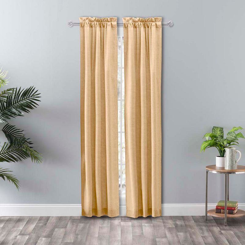 Ellis Curtain Lisa Solid Color Poly Cotton Duck Fabric Tailored Panel Pair with Ties Butter, 2 of 5