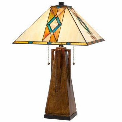 Mission Style Stained Glass Tiffany Table Lamp with Resin Base