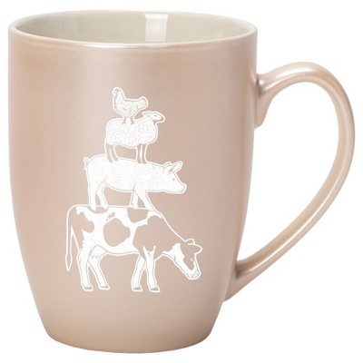 Elanze Designs 10 Ounce Ceramic Decorative Laser Engraved Cow Pig Sheep Chicken Giftable Novelty Tea Coffee Cup Mug Precious Pearl Stacked Farm Animal