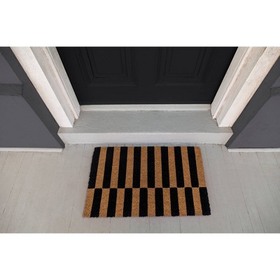 Alternating Black and Natural Coir Outdoor Doormat, 18" x 30"