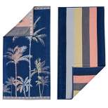 Great Bay Home Cotton Printed 2-Pack Beach Towel  (2 Pack- 30" x 60", Palm Trees / Stripe)