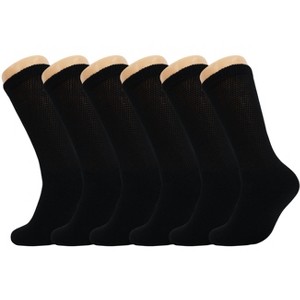 Men’s Diabetic Crew Socks – 6 Pairs, Loose Fit, Non-Binding Top, Cushioned Sole, Moisture-Wicking, Size 9-11, 10-13, 13-15 - 1 of 1