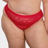 Curvy Couture Women's Plus Size No Show Lace High Cut Thong Panty Diva Red M - 2 of 4