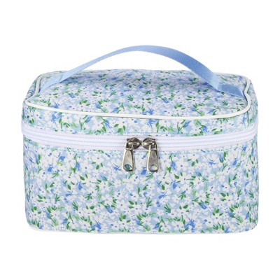Unique Bargains Portable Peony Travel Cosmetic Bag Blue 1 Pc