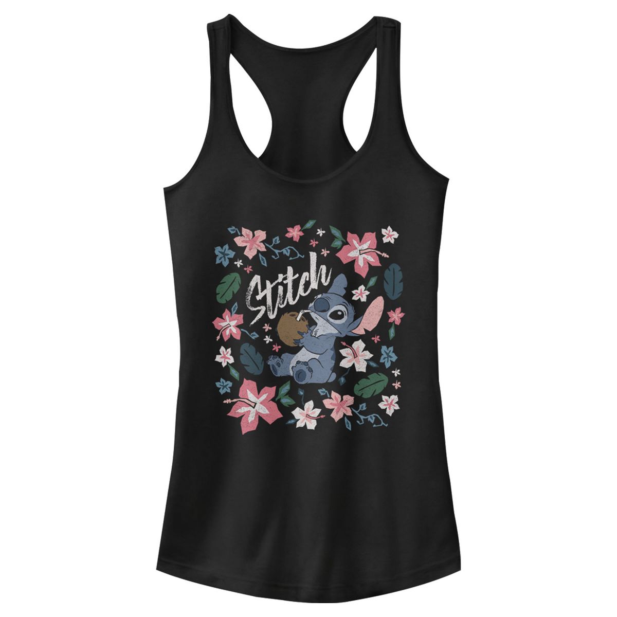 Juniors Womens Lilo & Stitch Flowers and a Coconut Racerback Tank Top - thumbnail 6