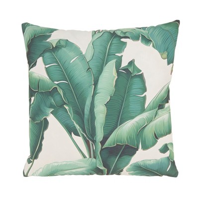 Saro Lifestyle Tropicana Banana Leaves Outdoor Poly Filled Throw Pillow, 18"x18", Green