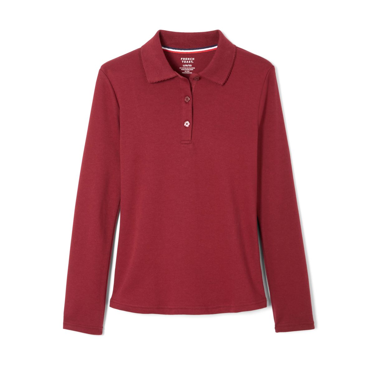 French Toast School Uniform Girls Long Sleeve Fitted Interlock Polo with Picot Collar (Feminine Fit) - thumbnail 3