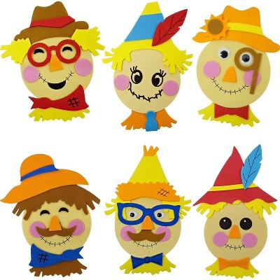4E's Novelty 12 Pack Scarecrow Crafts for Kids - Fun Fall Crafts for Kids Bulk with Self Adhesive Scarecrow Face Stickers for Crafts