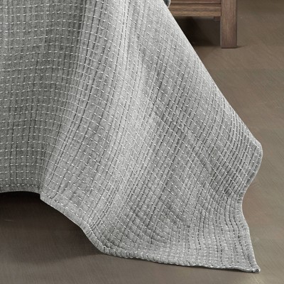 Light Gray and Off-White Cotton Reversible Full Quilt Set