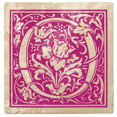 Christmas by Krebs 4pc Ivory and Tutti Frutti Pink Alphabet "O" Square Monogram Coasters 4"