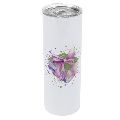 Elanze Designs 20 Ounce Stainless Steel On the Go Travel Tumbler With Push Top Lid, Books and Bows