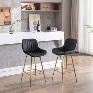 PAGED Set of 2 Bar Stools with Chrome Footrest, Velvet Fabric Counter Stool with Golden Leg, Kitchen Chairs for Home Pub - 1 of 4